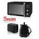 Swan Black 800w 20 Litre Digital Microwave 1.7 Litre Kettle 2 Slice Toaster