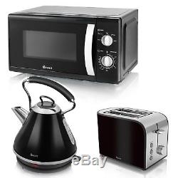 Swan Black Microwave 20 Litre 800w Kettle 3kW 1.7L & 2 Slice Toaster Set