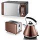Swan Copper Microwave 20l 800w Pyramid Kettle 3kw 1.7l & 2 Slice Toaster Set