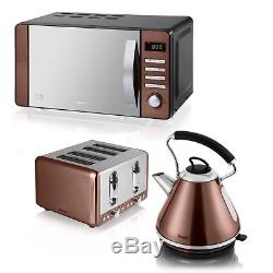 Swan Copper Microwave 20L 800w Pyramid Kettle 3kW 1.7L & 4 Slice Toaster Set