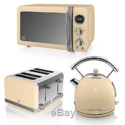 Swan Cream Digital Microwave 20 Litre 800w Kettle 3kW 1.7L & 4 Slice Toaster Set
