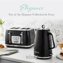 Swan Elegance Kettle, 4 Slice Toaster & 800W 20L Digital Microwave Set in Black