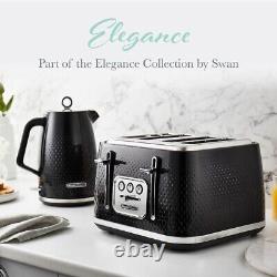 Swan Elegance Kettle, 4 Slice Toaster & 800W 20L Digital Microwave Set in Black
