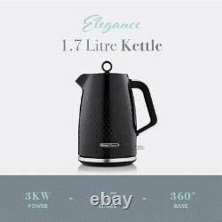 Swan Elegance Kettle, 4 Slice Toaster & 800W 20L Digital Microwave Set in Black