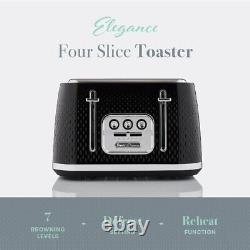 Swan Elegance Kettle, 4 Slice Toaster & 800W 20L Digital Microwave Set in Black