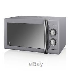 Swan Grey Microwave 20L 800w, Retro Dome Kettle 3kW 1.7L & 4 Slice Toaster Set