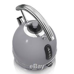 Swan Grey Microwave 20L 800w, Retro Dome Kettle 3kW 1.7L & 4 Slice Toaster Set