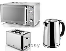 Swan Jug Kettle, 2 Slice Toaster & 800W Microwave Polished Stainless Steel