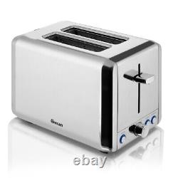 Swan Jug Kettle, 2 Slice Toaster & 800W Microwave Polished Stainless Steel