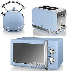 Swan Kitchen Retro BLUE Manual 20L Microwave, 1.7L Dome Kettle & 2 slice Toaster