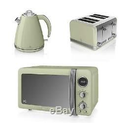 Swan Kitchen Retro Set -GREEN Microwave, 1.5L JUG Kettle & 4 slice Toaster