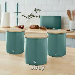 Swan Nordic Green Set of 7 Kettle 4 Slice Toaster Microwave Breadbin Canisters