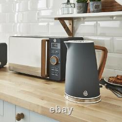 Swan Nordic Grey Kitchen Set 1.7L Kettle, 4 Slice Toaster & Digital Microwave