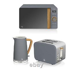 Swan Nordic Grey Kitchen Set Kettle 1.7L, 2 Slice Toaster & Digital Microwave