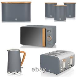 Swan Nordic Grey Kitchen Set Kettle 4 Slice Toaster Microwave Breadbin Canisters