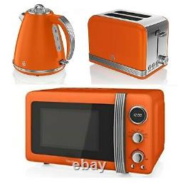 Swan Orange Combo Retro Set Digital Microwave Cordless Jug Kettle and Toaster