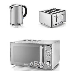 Swan Polished SS Set 20 L Digital Microwave, 1.7L Jug Kettle & 4 Slice Toaster