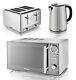 Swan Polished Stainless Steel Set Electric Kettle 4 Slice Toaster And Microwave