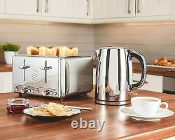 Swan Polished Stainless Steel Set Electric Kettle 4 Slice Toaster and Microwave