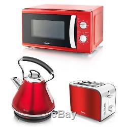 Swan Red Microwave 20 Litre 800w Kettle 3kW 1.7L & 2 Slice Toaster Set