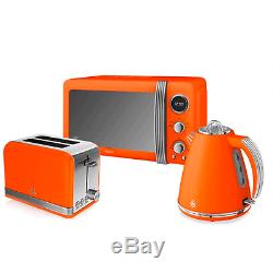 Swan Retro 1.5 Litre Jug Kettle, 2 Slice Toaster & 800W Digital Microwave Orange