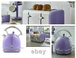 Swan Retro 1.8L Dome Cordless Kettle 3000kw & 4 Slice Retro Toaster Set Purple