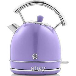 Swan Retro 1.8L Dome Cordless Kettle 3000kw & 4 Slice Retro Toaster Set Purple