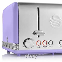 Swan Retro 1.8L Dome Cordless Kettle 3000kw & 4 Slice Retro Toaster Set Purple