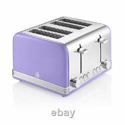 Swan Retro 1.8L Dome Cordless Kettle 3000kw & 4 Slice Retro Toaster Set Purple