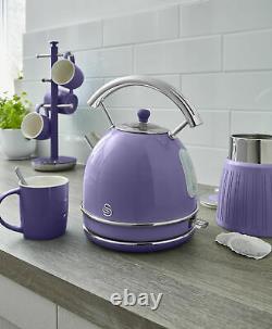 Swan Retro 1.8L Dome Cordless Kettle 3000kw & 4 Slice Retro Toaster Set Purple