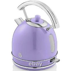 Swan Retro 1.8L Dome Cordless Kettle 3000kw & 4 Slice Retro Toaster Set Purple