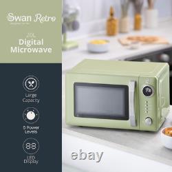 Swan Retro 20L Digital Microwave, 5 Power Levels, 12 Auto Cook Pre-Sets, Defrost