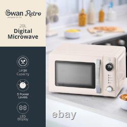 Swan Retro 20L Digital Microwave, 5 Power Levels, 12 Auto Cook Pre-Sets, Defrost