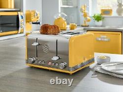 Swan Retro Dial Kettle 4 Slice Toaster & Digital Microwave Yellow Kitchen Set