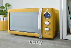 Swan Retro Dial Kettle 4 Slice Toaster & Digital Microwave Yellow Kitchen Set