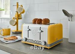 Swan Retro Dial Kettle 4 Slice Toaster & Digital Microwave Yellow Kitchen Set