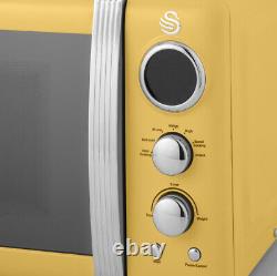 Swan Retro Dial Kettle 4 Slice Toaster & Digital Microwave Yellow Kitchen Set