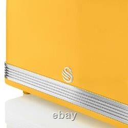 Swan Retro Dial Kettle 4 Slice Toaster & Digital Microwave Yellow Kitchen Set