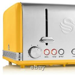 Swan Retro Dial Kettle 4 Slice Toaster & Digital Microwave Yellow Kitchen Set