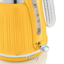 Swan Retro Dial Kettle 4 Slice Toaster & Digital Microwave Yellow Kitchen Set