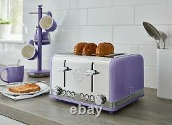 Swan Retro Jug Kettle, 4 Slice Toaster & Digital Microwave Vintage Set Purple