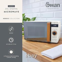 Swan SM22036LWHTN Nordic LED Digital Microwave with Glass Turntable, 6 Power Lev