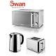 Swan Stainless Steel 800w Digital Microwave 1.7 Litre Jug Kettle 2 Slice Toaster