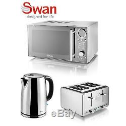 Swan Stainless Steel 800w Digital Microwave 1.7 Litre Jug Kettle 4 Slice Toaster