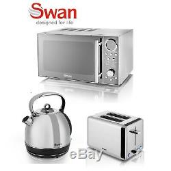 Swan Stainless Steel 800w Digital Microwave 1.7 Litre Kettle 2 Slice Toaster