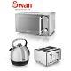 Swan Stainless Steel 800w Digital Microwave 1.7 Litre Kettle 4 Slice Toaster