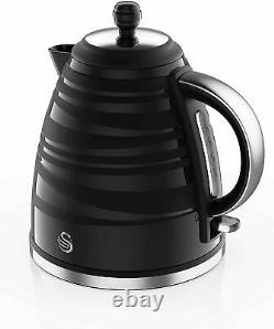 Swan Symphony Black 1.7L Jug kettle, 20L Microwave & 4 Slice Toaster Set -NEW