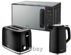 Swan Wave Black Kettle 2 Slice Toaster & 800W Microwave Matching Kitchen Set