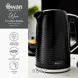 Swan Wave Black Kettle 2 Slice Toaster & 800W Microwave Matching Kitchen Set
