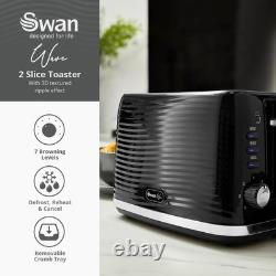Swan Wave Black Kettle 2 Slice Toaster & 800W Microwave Matching Kitchen Set